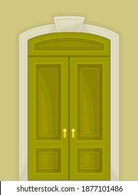 Puerta doble verde arcaica como iluminación de vectores exteriores de entrada de edificio