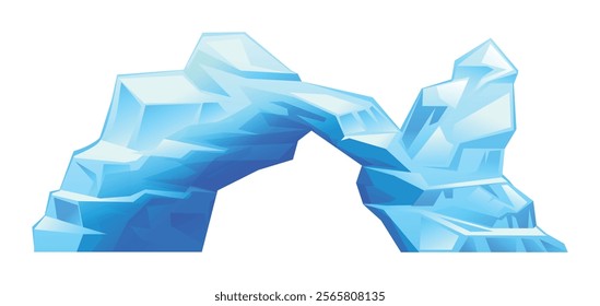 Arched iceberg, drifting glacier. South and North Pole. Vector cartoon illustration