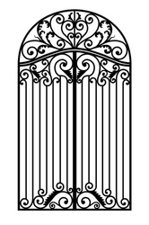 Arched Metal Gate With Forged Ornaments On A White Background