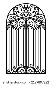 arched metal gate with forged ornaments on a white background