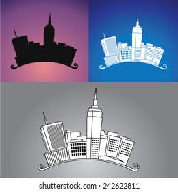 Arched New York Cityscape - line drawing and silhouette