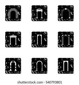 Arched openings icons set. Grunge illustration of 9 arched openings vector icons for web