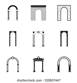 Arched openings icons set. Simple illustration of 9 arched openings vector icons for web