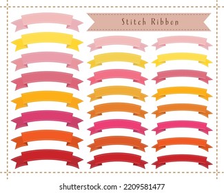 arched stitched ribbon frame Pink, orange and yellow set svg