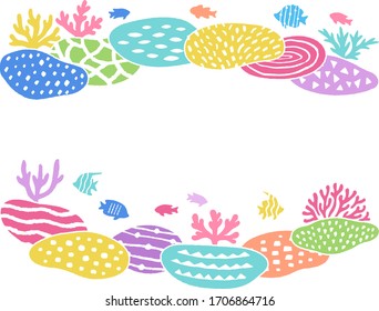 Arched top and bottom frame set of coral and tropical fish illustration