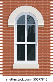 Arched top window with stone and brick