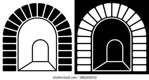 arched tunnel entrance icon. Path into unknown, overcoming fears and obstacles. Vector