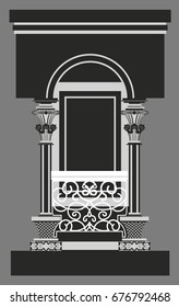 Arched window with columns on grey background
