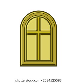 An arched window with a cross, depicted in gold with shading for 3D effect. Suitable for architecture, design elements, or symbolic representation. 