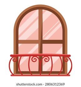 Arched window with decorative balcony illustration representing residential architecture housing and classic building design concepts suitable for construction real estate and home improvement projects