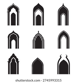 Arched Window and Doorway Silhouettes Set for Architectural Design Elements
