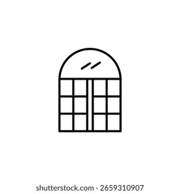 Arched Window Frame With Panes In Minimalist Line Art Style
