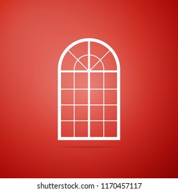 Arched window icon isolated on red background. Flat design. Vector Illustration