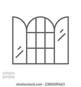Arched window icon. Simple outline style. Arch, open window, frame, room, house, home interior concept. Thin line symbol. Vector illustration isolated. Editable stroke.