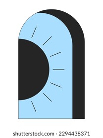 Ventana arcada con el concepto de vector de color de línea plana cielo azul. Icono de lino editable sobre blanco. Esbozo simple estilo cartográfico ilustración spot para diseño gráfico web y animación