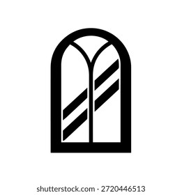 Icono de silueta de ventana arqueada con paneles divididos y reflejos de vidrio