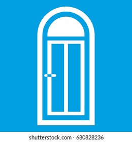 Arched wooden door with glass icon white isolated on blue background vector illustration