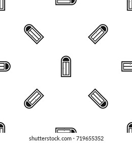 Arched wooden door with glass pattern repeat seamless in black color for any design. Vector geometric illustration