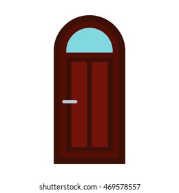 Arched wooden door icon in flat style isolated on white background