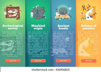 Archeological survey. Human origin. Ancient fossil. Genetics sudy. Prehistoric period. Education and science vertical layout concepts. Flat modern style.