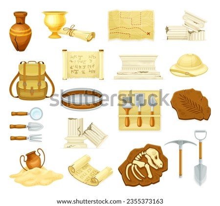 Archeological Tools and Ancient Artifacts for Exploration Vector Set