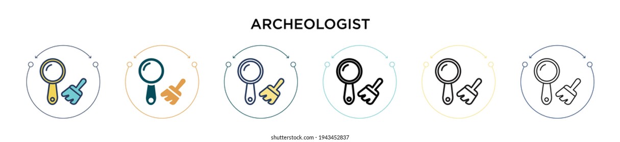 Archeologist icon in filled, thin line, outline and stroke style. Vector illustration of two colored and black archeologist vector icons designs can be used for mobile, ui, web