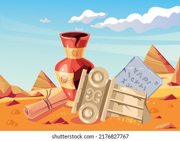 Archeology ancient civilizations exploration excavation concept. Vector flat graphic design illustration