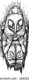 Archeology artifact, stone idol of a deity, worship cult - vector illustration