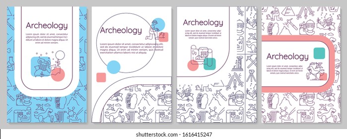 Archeology brochure template. Paleontology and history. Flyer, booklet, leaflet print, cover design with linear icons. Vector page layouts for magazines, annual reports, advertising posters