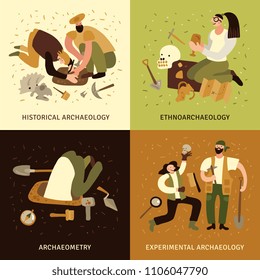 Archeology concept icons set with archaeometry symbols flat isolated vector illustration