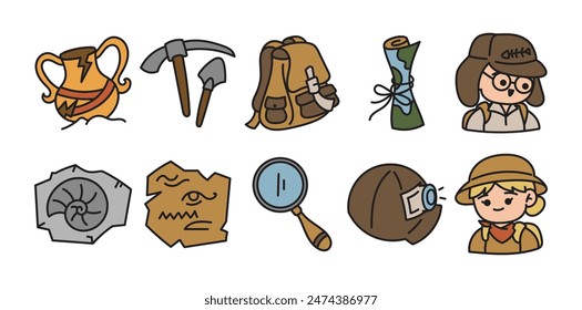 Archeology Doodle Illustration Set Collection
