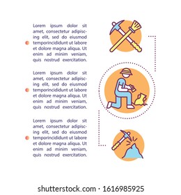 Archeology excavation concept icon with text. Historical research. Field survey, tools, methods. Article page vector template. Brochure, magazine, booklet design element with linear illustrations