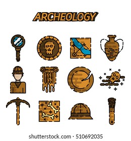 Archeology flat icon set