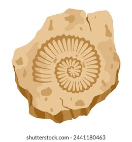 Archeology fossil stone with print of extinct plants. Archeology and paleontology. Cartoon vector illustration