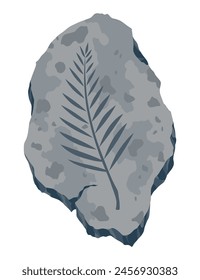 Archeology fossil stone with print of extinct plants. Archeology and paleontology. Cartoon vector illustration