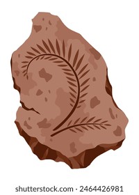 Archeology fossil stone with print of extinct plants. Archeology and paleontology. Cartoon vector illustration