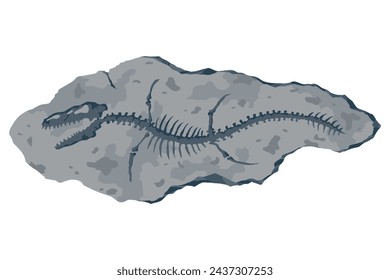 Archeology fossil stone with print of Jurassic dinosaur bones. Archeology reptile footprint, bone. Cartoon vector illustration