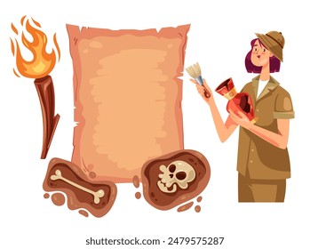 Archeology history archaeologist explorer isolated set. Vector graphic design illustration