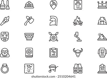 Archeology icons collection is a vector illustration with editable stroke.