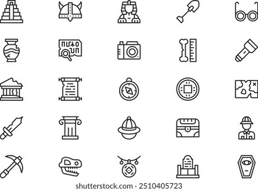 La colección de iconos de arqueología es una Ilustración vectorial con trazo editable.