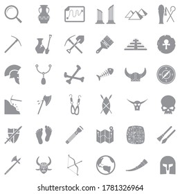 Archeology Icons. Gray Flat Design. Vector Illustration.