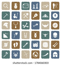 Archeology Icons. Grunge Color Flat Design. Vector Illustration.