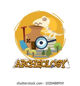 archeology museum with typographic design. icon of archeologu - vector illustration