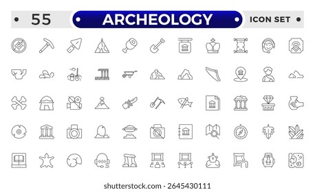Archeology Outline icon set. Historical line icon. Contain linear symbols exhibition, antiquity, art, old, archaeologic, heritage and more. Antiques modern icon. Minimalist icons collection.
