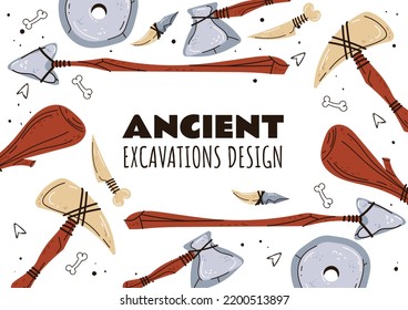 Archeology paleontology fossil artifact ancient excavation banner poster abstract concept. Graphic design element vector illustration