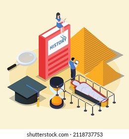 Archeology research isometric 3d vector illustration concept banner, website, landing page, ads, flyer template