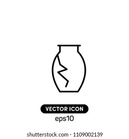 Archeology Symbol Vector Icon Illustration For Web And Mobile App.It's A Logo Of Vase.The Vase Has A Small Crack On The Left Side.Ui/Ux.White Backround.Premium Quality.