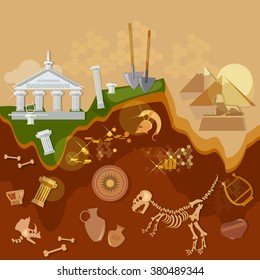 Archeology treasure hunters ancient artifacts archaeological excavations vector illustration 