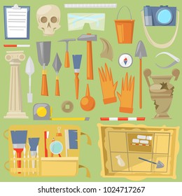 Archeology Vector Archaeological Finds And Tools Or Equipment And Elements Of Ancient History Finding By Archaeologists Illustration Archaeology Set Isolated On Background