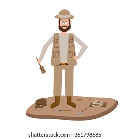 Archeology vector illustrations. Archeology vector symbols. Archaeologist , map, magnifier, compass, shovel, pick, skull, brush vector symbols. Eps10 illustrations.  vector image excavations